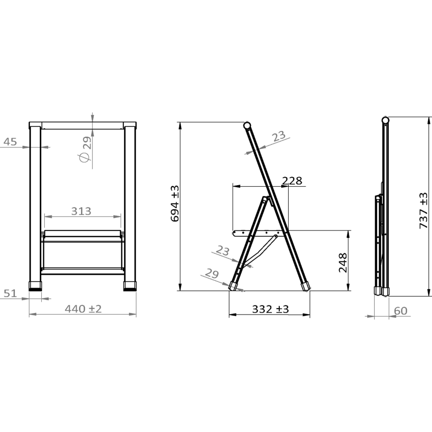 WENKO 601011100 - Стълба ALU-DESIGN 44x101 cm сребриста/черна