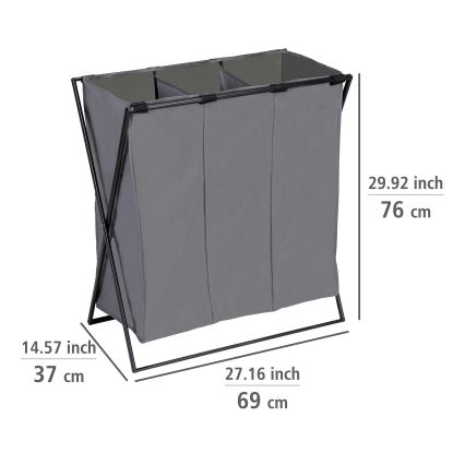 WENKO 71297800 - Кош за пране TRIO 69x76 cm сив/черен