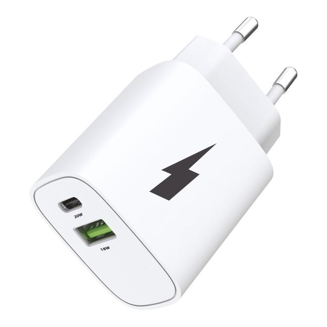 Winner Group - Адаптер за бързо зареждане 1xUSB-C + 1xUSB-A Power Delivery 20W бял
