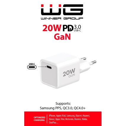 Winner Group - Адаптер за бързо зареждане 1xUSB-C Power Delivery 20W бял