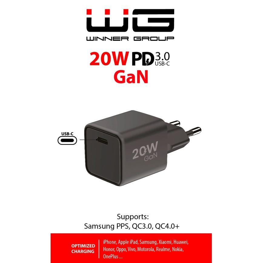 Winner Group - Адаптер за бързо зареждане 1xUSB-C Power Delivery 20W черен
