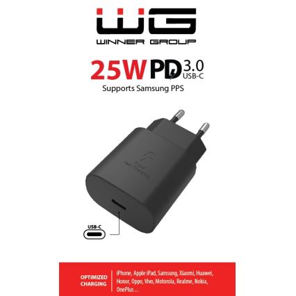 Winner Group - Адаптер за бързо зареждане 1xUSB-C Power Delivery 25W черен