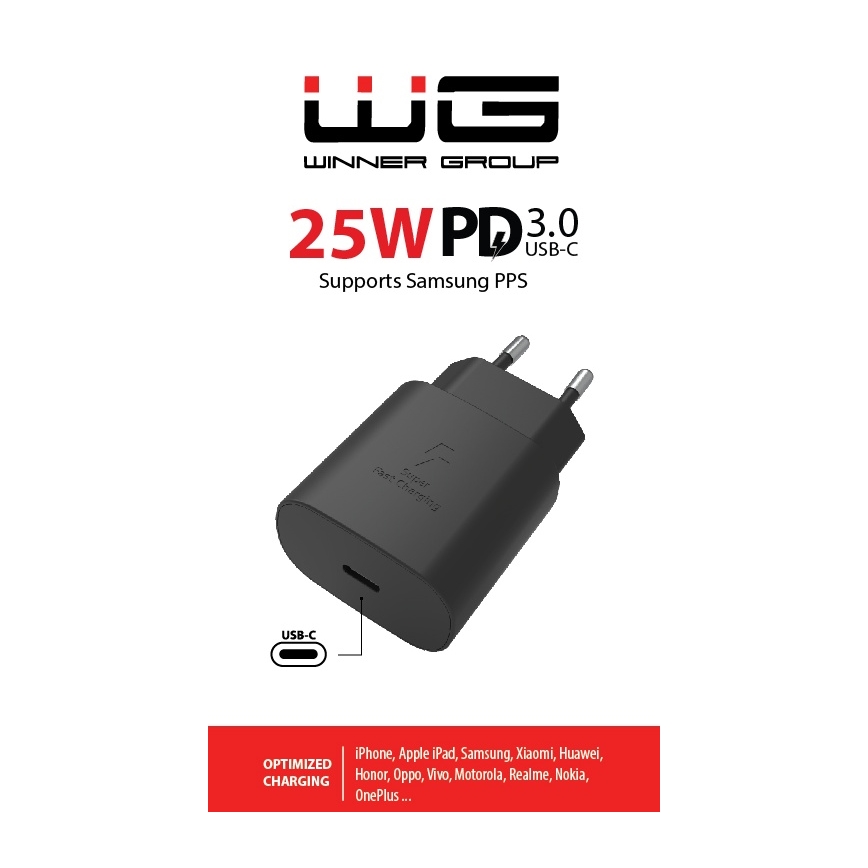 Winner Group - Адаптер за бързо зареждане 1xUSB-C Power Delivery 25W черен