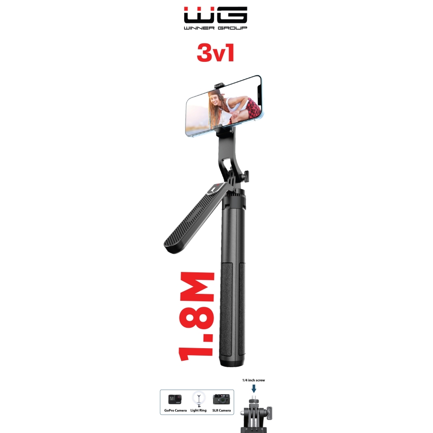 Winner Group - Селфи стик 3в1 със стойка 55 mAh 180 см черен