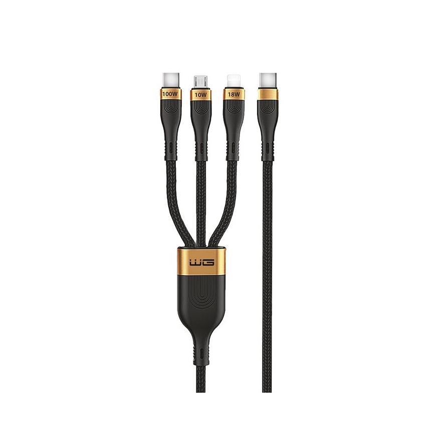 Winner Group -USB кабел 3в1 USB-C / Lightning, USB-C и Micro USB 100W 1,5m черен