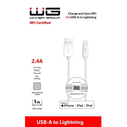 Winner Group - USB кабел MFI Lightning / USB-A 1m бял