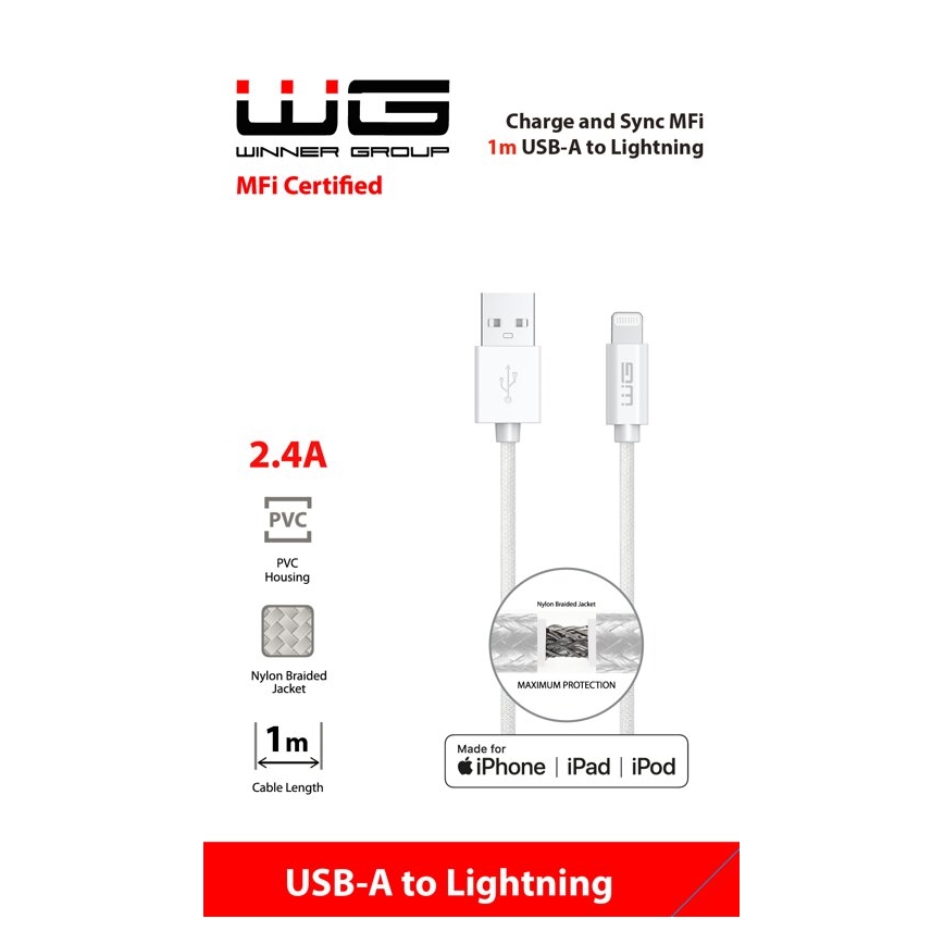 Winner Group - USB кабел MFI Lightning / USB-A 1m бял