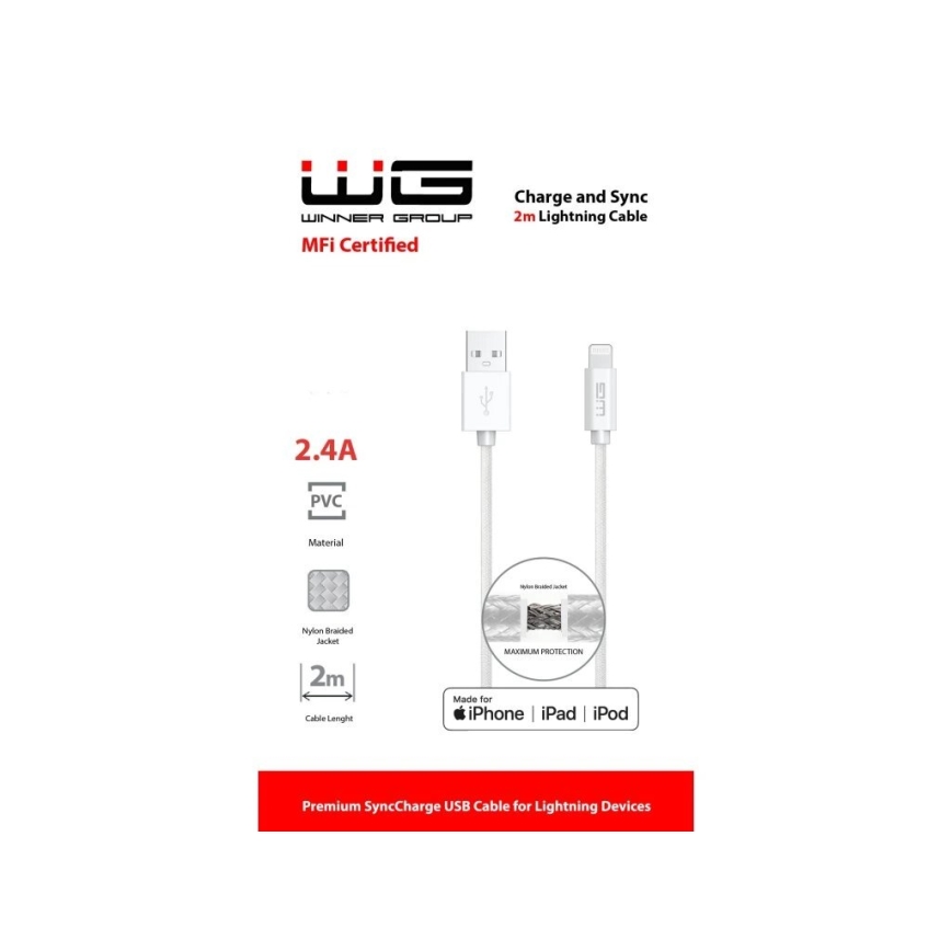 Winner Group - USB кабел MFI Lightning / USB-A 2m бял