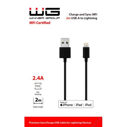 Winner Group - USB кабел MFI Lightning / USB-A 2m черен