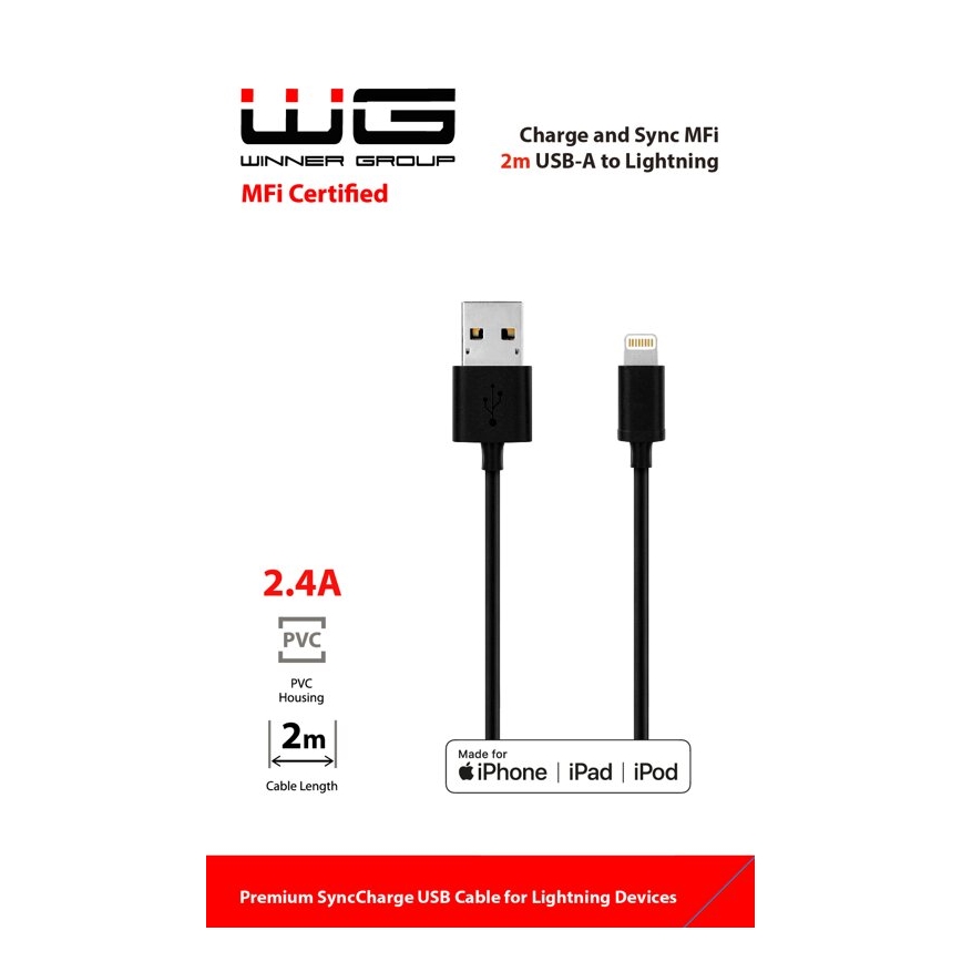 Winner Group - USB кабел MFI Lightning / USB-A 2m черен