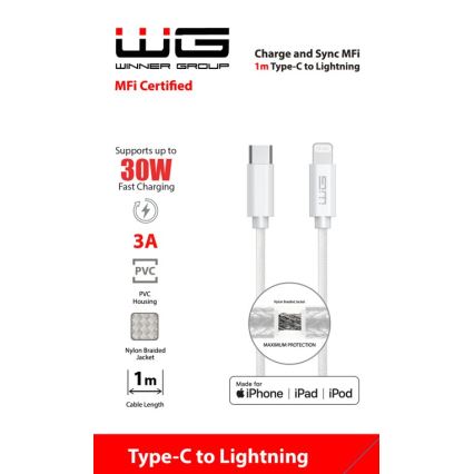 Winner Group - USB кабел MFI Lightning / USB-C 1m бял