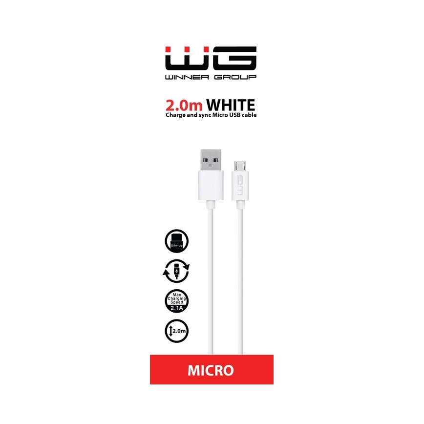 Winner Group - USB кабел Micro USB / USB-A 2m бял