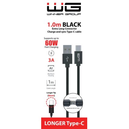 Winner Group - USB кабел с удължен конектор USB-C / USB-A 1m черен