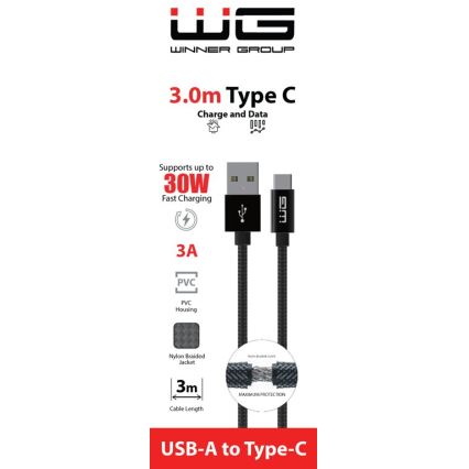 Winner Group - USB кабел USB-C / USB-A 30W 3m черен