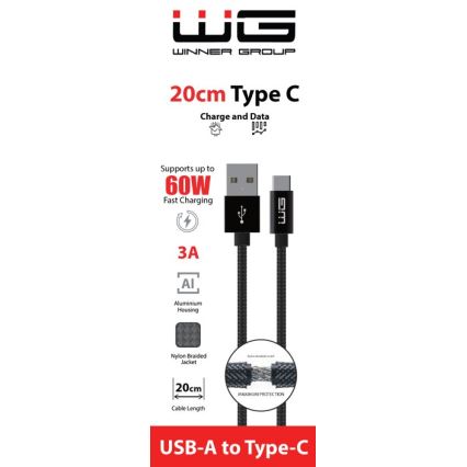 Winner Group - USB кабел USB-C / USB-A 60W 20 см черен