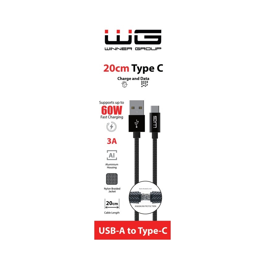 Winner Group - USB кабел USB-C / USB-A 60W 20 см черен