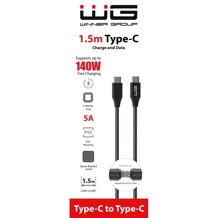 Winner Group - USB кабел USB-C / USB-C 140W 1,5m черен