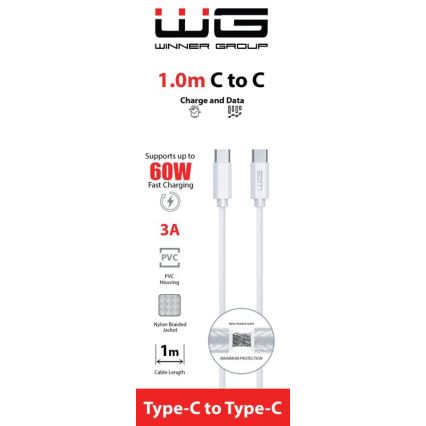 Winner Group - USB кабел USB-C / USB-C 60W 1m бял