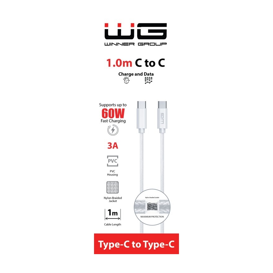 Winner Group - USB кабел USB-C / USB-C 60W 1m бял