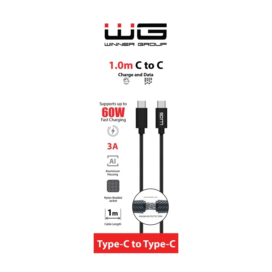 Winner Group - USB кабел USB-C / USB-C 60W 1m черен