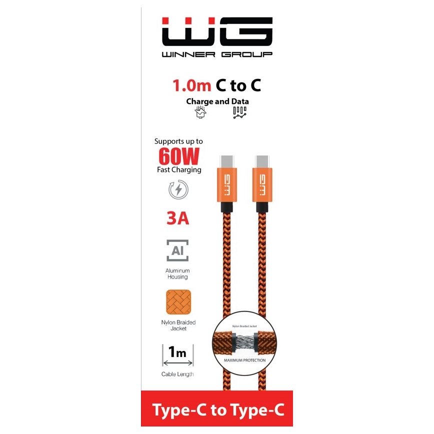 Winner Group - USB кабел USB-C / USB-C 60W 1m оранжев