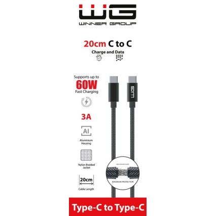 Winner Group - USB кабел USB-C / USB-C 60W 20 см черен