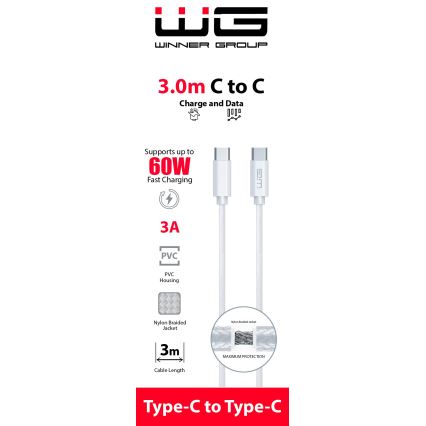 Winner Group - USB кабел USB-C / USB-C 60W 3m бял