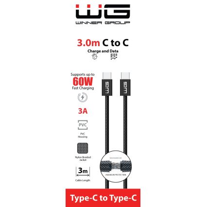 Winner Group - USB кабел USB-C / USB-C 60W 3m черен