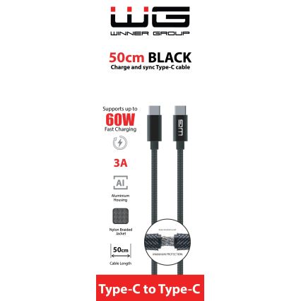 Winner Group - USB кабел USB-C / USB-C 60W 50 см черен