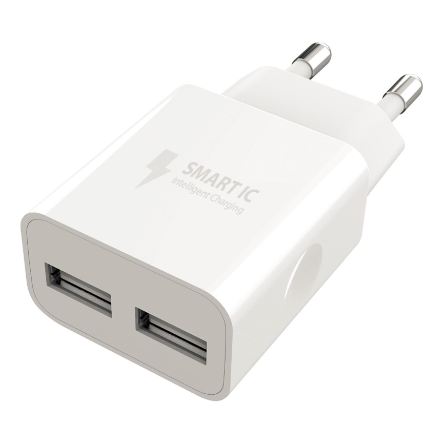 Winner Group - Зареждащ адаптер 2xUSB-A 12W бял