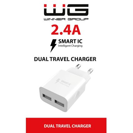 Winner Group - Зареждащ адаптер 2xUSB-A 12W бял