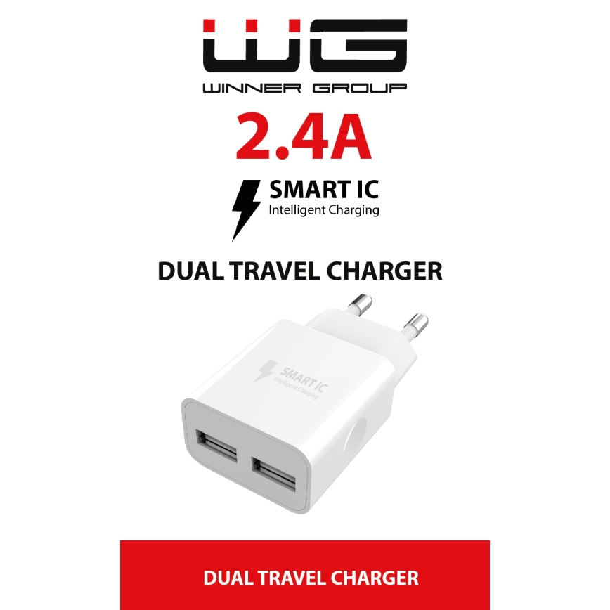 Winner Group - Зареждащ адаптер 2xUSB-A 12W бял