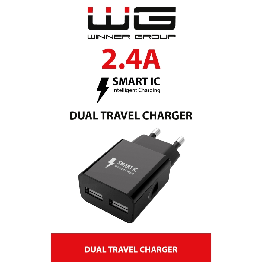 Winner Group - Зареждащ адаптер 2xUSB-A 12W черен
