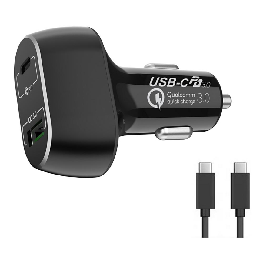 Winner Group - Зарядно за кола 1xUSB-C + 1xUSB-A Power Delivery 63W + USB кабел USB-C / USB-C 1 m черен