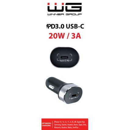 Winner Group - Зарядно за кола 1xUSB-C Power Delivery 20W черен