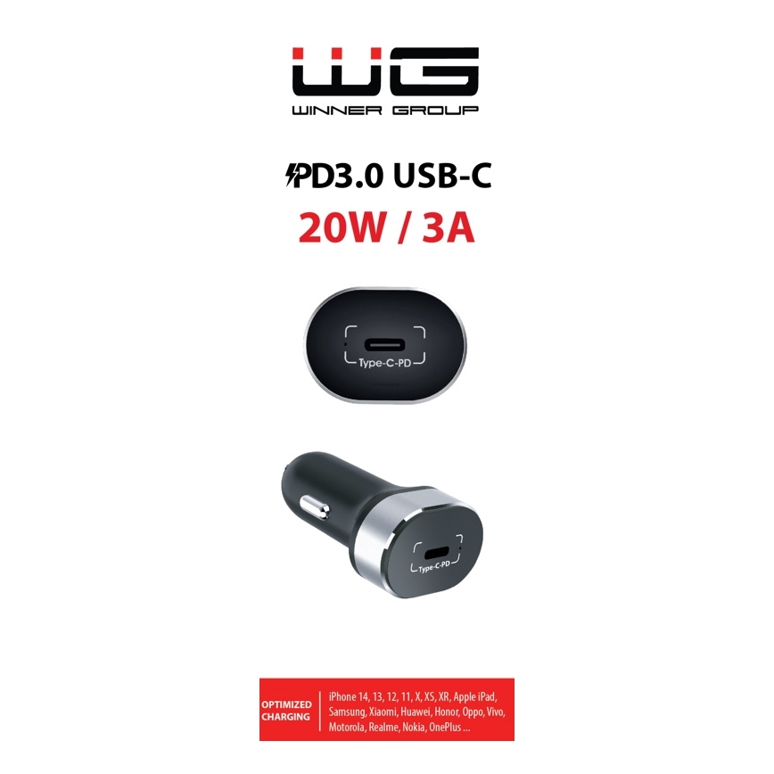 Winner Group - Зарядно за кола 1xUSB-C Power Delivery 20W черен