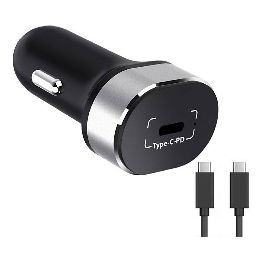 Winner Group - Зарядно за кола 1xUSB-C Power Delivery 20W + USB кабел USB-C / USB-C 1 m черен