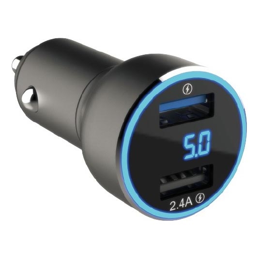 Winner Group - Зарядно за кола с дисплей 2xUSB-A Power Delivery 30W черен