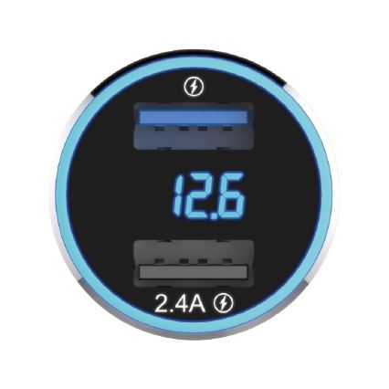 Winner Group - Зарядно за кола с дисплей 2xUSB-A Power Delivery 30W черен