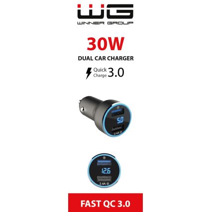 Winner Group - Зарядно за кола с дисплей 2xUSB-A Power Delivery 30W черен