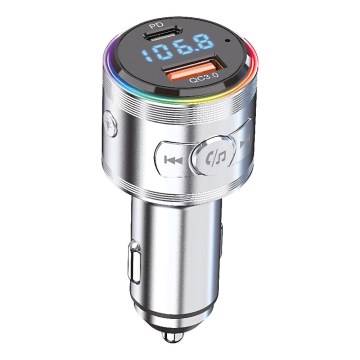 Winner Group - Зарядно за кола с FM предавател и функция handsfree 20W, сребристо