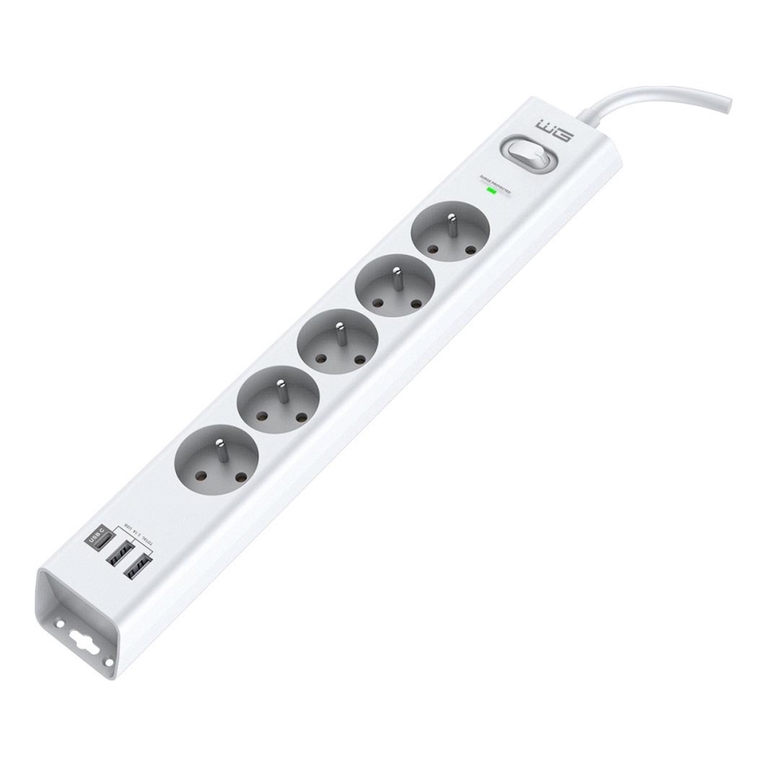 Winner Group - Защита от пренапрежение 5Z + 2xUSB-A + 1xUSB-C бял