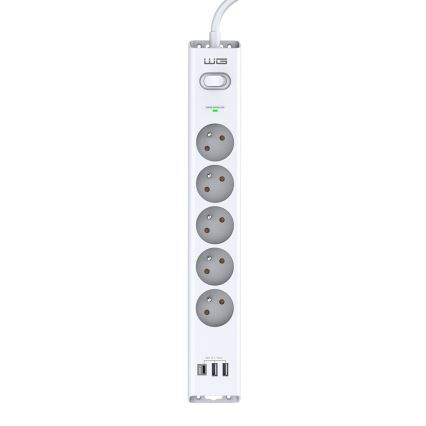 Winner Group - Защита от пренапрежение 5Z + 2xUSB-A + 1xUSB-C бял