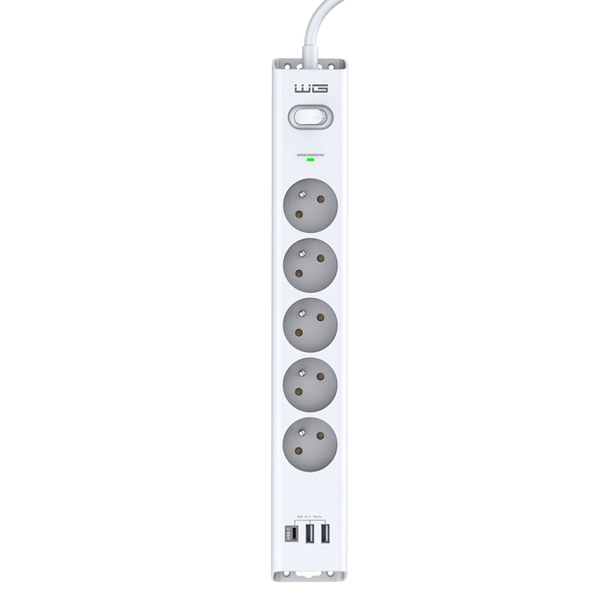 Winner Group - Защита от пренапрежение 5Z + 2xUSB-A + 1xUSB-C бял