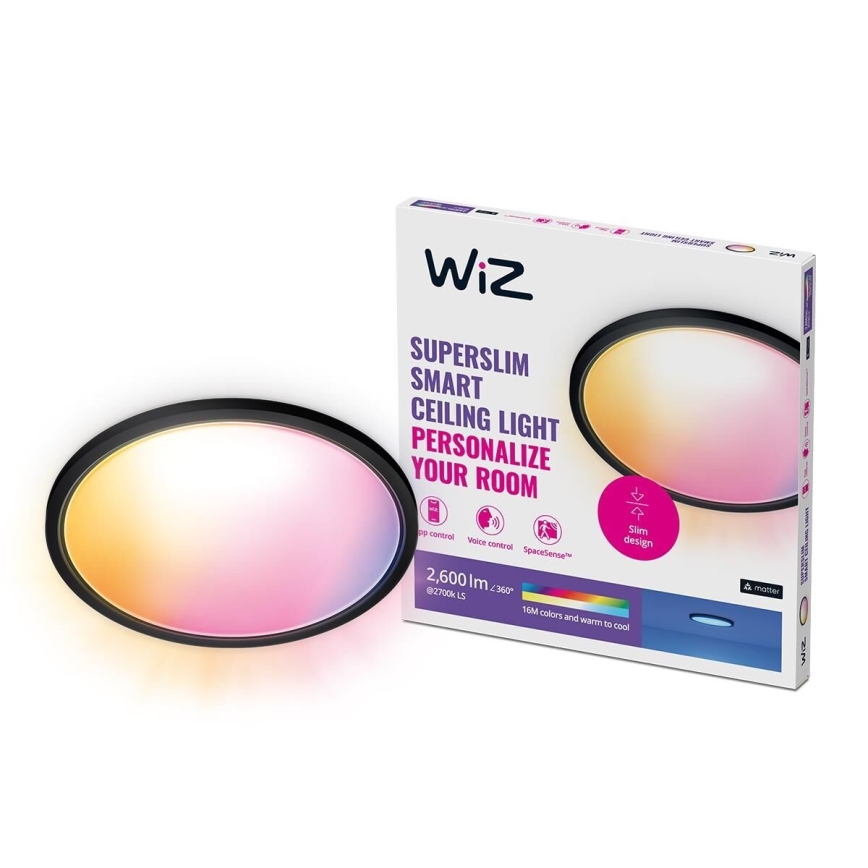 WiZ - LED RGB Димируем плафон SUPERSLIM LED/22W/230V 2700-6500K Wi-Fi черен