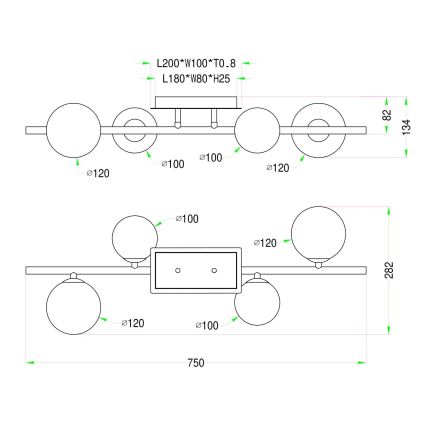 Wofi 7014-405W - LED Полилей за повърхностен монтаж VILLA 4xG9/3W/230V черен