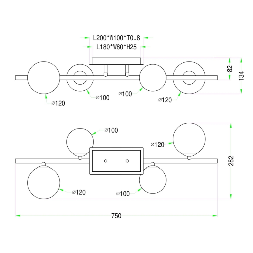 Wofi 7014-405W - LED Полилей за повърхностен монтаж VILLA 4xG9/3W/230V черен