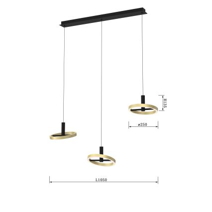 Wofi 7016-304 - LED Димируем пендел BREST LED/26W/230V черен/златист