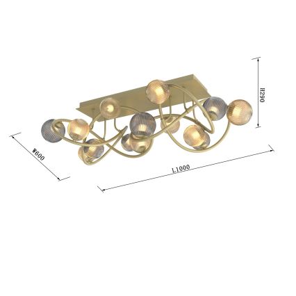 Wofi 9015-1204 - LED Полилей за повърхностен монтаж METZ 12xG9/3,5W/230V златист/сив