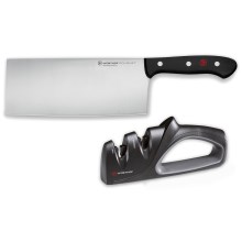Wüsthof - К-кт китайски кухненски нож и точило за ножове GOURMET